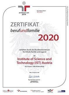 berufundfamilie Zertifikat IST Austria 2020-2023